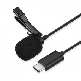 Type-C Mini Lavalier Microphone Omnidirectional Condenser Clip-on Mic with 1.5-Meter-Long Cable Wind Muff Metal Clip for Smartphone Tablet Computer Professional Recording Video Shooting Online Teaching