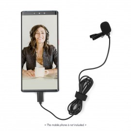 Type-C Mini Lavalier Microphone Omnidirectional Condenser Clip-on Mic with 1.5-Meter-Long Cable Wind Muff Metal Clip for Smartphone Tablet Computer Professional Recording Video Shooting Online Teaching