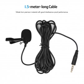 Mini Lavalier Microphone Omnidirectional Condenser Clip-on Mic with 3.5mm TRRS Plug 1.5-Meter-Long Cable for Smartphone Tablet Computer Professional Recording Video Shooting Online Teaching