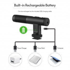 Portable Stereo Microphone Video Recording Mic 3.5mm TRS Plug Built-in Rechargeable Battery for DSLR Cameras Camcorder