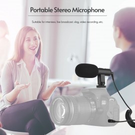 Portable Stereo Microphone Video Recording Mic 3.5mm TRS Plug Built-in Rechargeable Battery for DSLR Cameras Camcorder