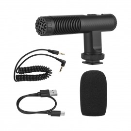 Portable Stereo Microphone Video Recording Mic 3.5mm TRS Plug Built-in Rechargeable Battery for DSLR Cameras Camcorder