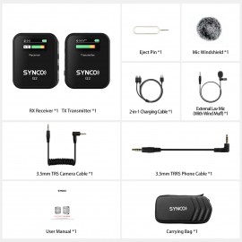 SYNCO G2(A1) 1-Trigger-1 2.4G Wireless Microphone System with 1 Receiver + 1 Transmitter + 1 Lavalier Microphone 150M Transmission Range TFT Screen 3.5mm Plug for Smartphone Camera Camcorder Vlog Live   Streaming Interview Video Recording