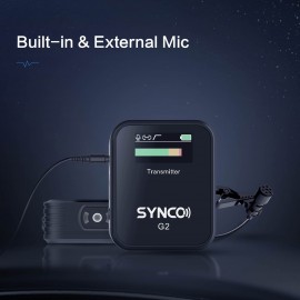 SYNCO G2(A1) 1-Trigger-1 2.4G Wireless Microphone System with 1 Receiver + 1 Transmitter + 1 Lavalier Microphone 150M Transmission Range TFT Screen 3.5mm Plug for Smartphone Camera Camcorder Vlog Live   Streaming Interview Video Recording