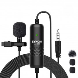 SYNCO Lav-S6E Professional Lavalier Microphone Clip-on Omnidirectional Condenser Lapel Mic Auto-Pairing 6M/19.7 Long Cable with Windscreen for DSLR Camera Smartphone PC Video Recording Vlogging Interview Online Meeting Teaching 