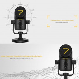 7RYMS SR-USB MINI Desktop Condenser USB Microphone Mic Cardioid Pickup Low Noise Built-in Pop Filter with 3.5mm Headphone Monitoring Interface for Live Boradcast Video Recording Online Meeting Teaching