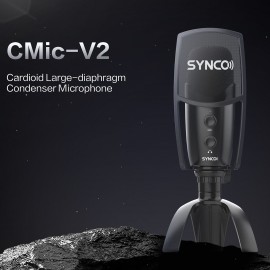 SYNCO CMic-V2 USB Condenser Microphone Mic Cardioid 192kHz/24bit One-Button Muting Real-time Monitoring with Pop Filter Desktop Mic Stand for Smartphone Laptop PC Live Streaming Video Conference Online Education Interview Video Recording