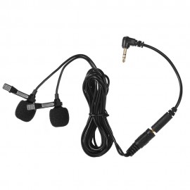 Dual-head Lavalier Lapel Omnidirectional Clip-on Microphone Mic for Smartphone Laptop Camera 3.5mm Audio Plug Devices for Program Video Recording Interview Webcast