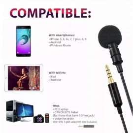 Mini Clip-on Lavalier Microphone Lapel Condenser Mic with 3.5mm Plug Compatible with iPhone iPad Android Smartphone DSLR Camera PC Laptop