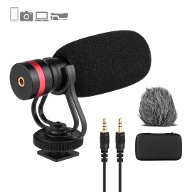 Cardioid Directional Condenser Microphone with Anti-Shock Mount 3.5mm TRS and TRRS Audio Output Cables Sponge Windshield Furry Windshield for Smartphones Cameras Camcorders Audio Recorders PCs