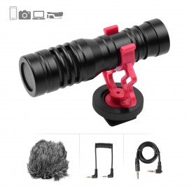 Universal Cardioid-directional Condenser Microphone Interview Live Streaming Vlog Recording Microphone with 3.5mm TRS & TRRS Audio Cables Furry Windshield Shock-absorption Mount for Smartphone Laptop Tablet DSLR ILDC Camera Camcorder