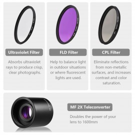 Camera MF Super Telephoto Zoom Lens F/8.3-16 420-800mm T Mount + UV/CPL/FLD Filters Set +2X 420-800mm Teleconverter Lens + T2-AF Adapter Ring for Sony AF Mount A900/ A850/ A700/ A580/ A560/ A550/ A500/ A99/ A77 Cameras