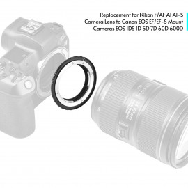 Andoer Nikon-EOS Camera Lens Adapter Ring with Infinity Focus Replacement for Nikon F/AF AI AI-S Camera Lens to Canon EOS EF/EF-S Mount Cameras EOS 1DS 1D 5D 7D 60D 600D