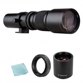 Camera Super Telephoto Lens 500mm F/8.0-32 Manual Zoom T-Mount  + 2X 500mm Teleconverter Lens + T2-AF Adapter Ring Replacement for Sony A900 A850 A700 A580 A560 A550 A500 A99 A77 AF-Mount Cameras