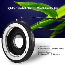 MD-EOS Lens Mount Adapter Ring with Corrective Lens for Minolta MD Lens to Fit for Canon EOS EF Camera Focus Infinity