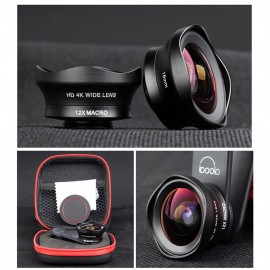 Two in One 16mm Wide Lens + 12X Macro Lens Set Clip-on Phone Camera Lens Add-on Lenses Kit HD Camera Lens Compatible with Most Smartphones