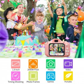 Portable Cute Children Digital Camera Rechargeable Video Camera Camcorder Support Games with 1.9 Inch Display Screen 32G TF Card Outdoor Photography Birthday Holiday Christmas Gift for Children Girls Boys Age 3-10