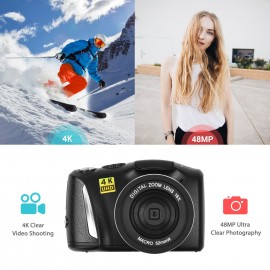 4K/60FPS 48MP High Resolution Digital Camera Multifunctional Portable 16X Digital Zoom Video Camcorder with 3.2 Inch IPS Screen Type-C Charging for Portrait Video Recording