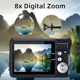 Portable 720P Digital Camera Video Camcorder 18MP Photo 8X Zoom Anti-shake 2.7 Inch Large TFT Screen Built-in Lithium Battery with Carry Bag USB Charging Cable for Kids Teens