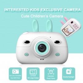 Portable Intelligent Focus Mode Large Screen Children Camera Cartoon Mini Dual Lens Digital Camera For Children Without Storage Card (Blue)