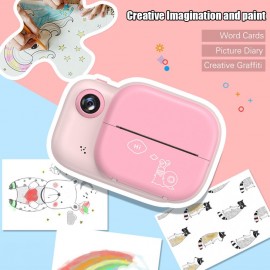 Kids Instant Print Camera 3.0 Inch Large Screen 1080P 12MP Digital Video Camera with Print Paper Roll Hanging Rope for Children Boys Girls