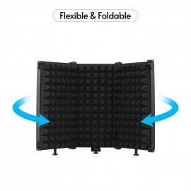 Microphone Isolation Shield Compact Foldable Tabletop Mic Windscreen 3-Panel Sound Absorbing Foam Reflector with Supporting Rod Base Phone Clip 5/8 Inch Screw Adapter for Studio Professional Recording Singing Live Stream