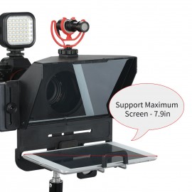 Teleprompter Phone and DSLR Recording Mini Teleprompter for Pad Tablet Portable Smartphone Camera Prompter with Phone Holder Support Wide Lens Adapter Rings for Video Recording Live Streaming Interview Presentation Stage Speech