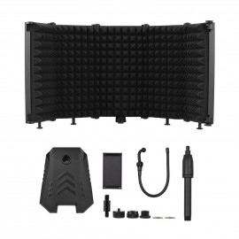 Foldable Microphone Isolation Shield 5-Panel Mic Sound Absorbing Foam Reflector with 3/8 Inch & 5/8 Inch Mic Threaded Mount Desktop Stand Smartphone Tablet Clip for Studio Live Streaming Audio Recording