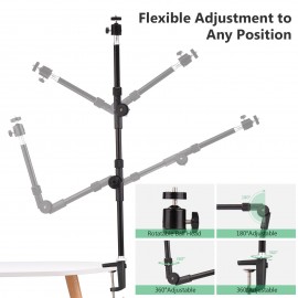 Andoer ST-01 Flexible Foldable Desk Mount Stand Metal Bracket with 1/4 Inch Screw Ballhead Adapter 3kg Load Capacity for Fill Light LED Ring Light Webcam Camera Smartphone