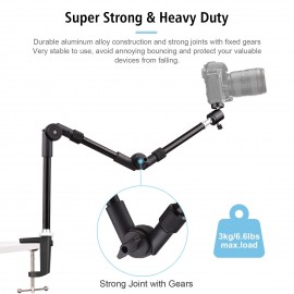 Andoer ST-01 Flexible Foldable Desk Mount Stand Metal Bracket with 1/4 Inch Screw Ballhead Adapter 3kg Load Capacity for Fill Light LED Ring Light Webcam Camera Smartphone