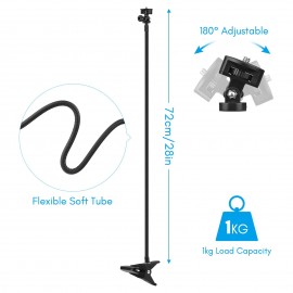 72cm/28in Webcam Stand Flexible Desk Mount Bracket 1/4 Inch Screw 1kg Load Capacity with Phone Holder Remote Shutter for Live Streaming Online Teaching Meeting Chatting