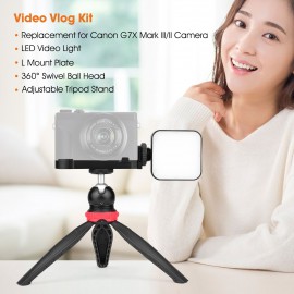 Video Vlog Kit with LED Light Ball Head Tripod L Mount Plate for Video Making Replacement for Canon G7X Mark III/II Camera